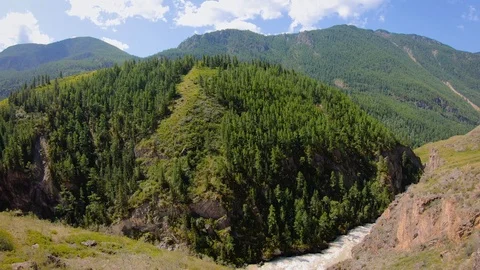 Panoramic view of the valley of the mountain river in the mountain range. Stock Footage 119225160