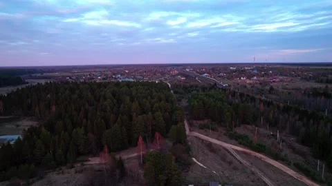 Panoramic view of valley with a river, forest and villagers view from the top. Stock Footage 196489791