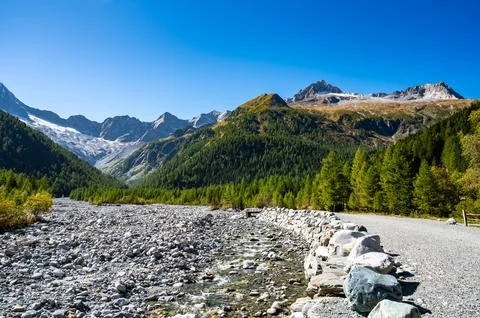 Panoramic view of Valmalenco in summer. Stock Photos