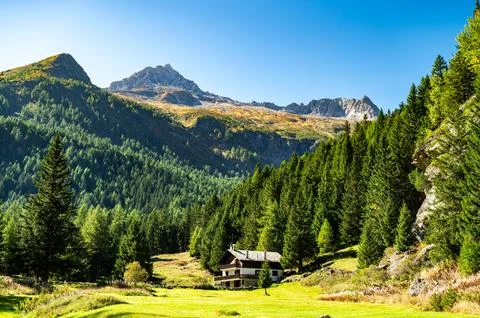 Panoramic view of Valmalenco in summer. Stock Photos