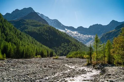 Panoramic view of Valmalenco in summer. Stock Photos
