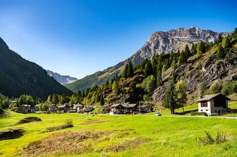 Panoramic view of Valmalenco in summer. Stock Photos