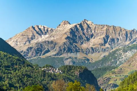 Panoramic view of Valmalenco in summer. Stock Photos