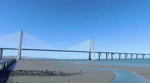 Panoramic View Vasco da Gama Bridge 스톡 동영상 64290180