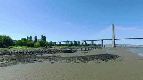 Panoramic View Vasco da Gama Bridge Stock Footage 64290262
