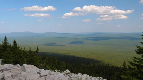 Panoramic View of the Vast Forested Valley and Distant Mountains in the Southern Stock Footage 325352790