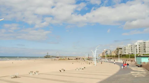 Panoramic view of vast Netherlands seaside - The Hague, Scheveningen Видео 145023448