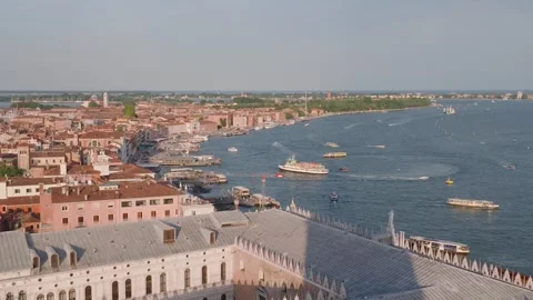 Panoramic View of Venice and Venetian Lagoon from Above Stock-Footage 343339916