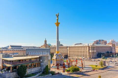 Panoramic View of Victory Column in Independence Square, Kyiv 스톡 사진