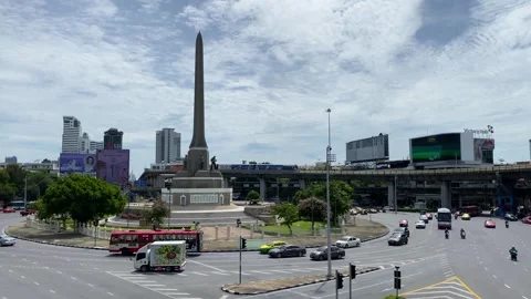 Panoramic view of the Victory Monument landmark, Bangkok, Thailand 4K Stock Footage 244570193