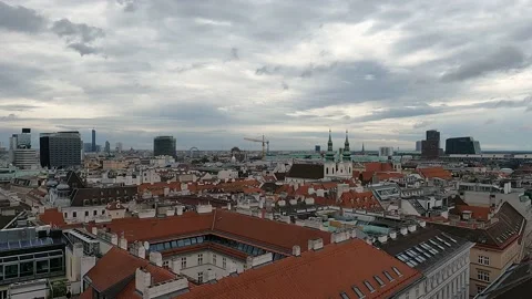 Panoramic view of Vienna from the North Tower of St. Stephen's Cathedral Stock Footage 196226036
