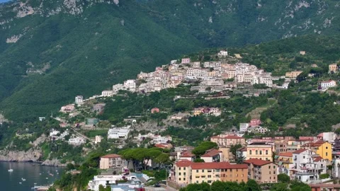 Panoramic view of Vietri sul Mare from Salerno, Italy,  Stock Footage 247565056
