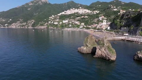 Panoramic view of Vietri sul Mare from Salerno, Italy, The Amalfitana is an Ital Stock Footage 290002772