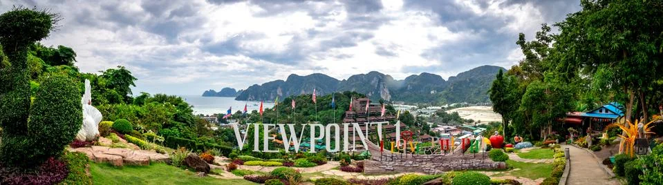 Panoramic view of Viewpoint 1 at Phi Phi Islands in Thailand. Stock Photos