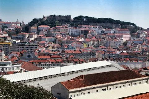 Panoramic view from the viewpoint in Lisbon Stock Photos