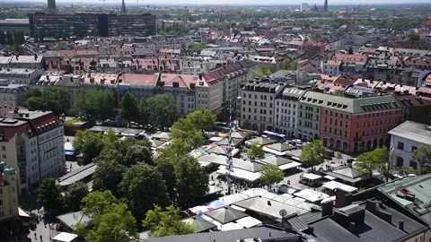 Panoramic view  of Viktualienmarkt at Munich from above Stock Footage 134577621