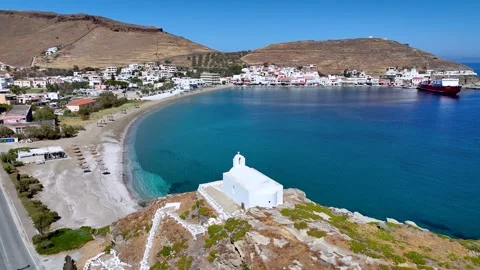 Panoramic view of the village and beach of Korrisia at Kea island 스톡 동영상 276886830