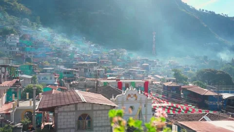 Panoramic view of the village of Atitlán Stock Footage 293659653