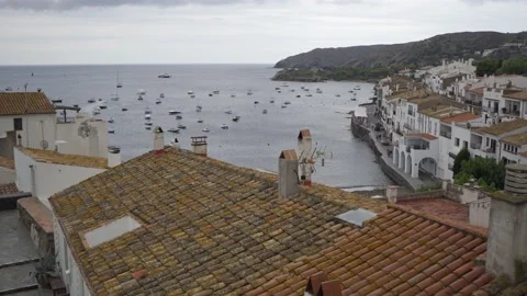 Panoramic view of the village of Cadaques, Costa Brava, Girona, Catalonia, Spain Stock Footage 212913442
