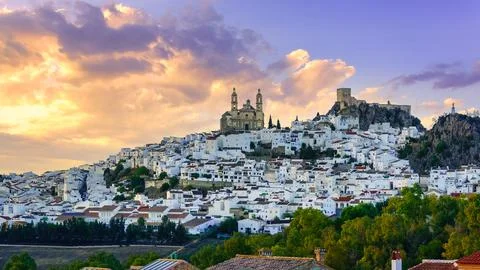Panoramic view of the village of Olvera with its white houses on the Stock Photos