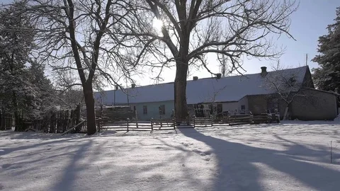 Panoramic view of the village in winter Stock Footage 73082028