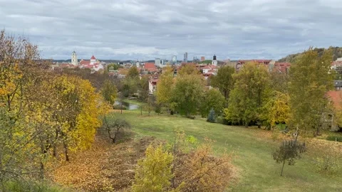 Panoramic view of Vilnius and Kudru Park in October Stock Footage 163205615