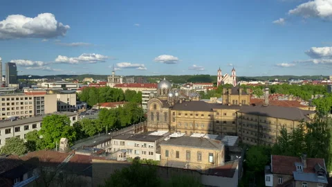 Panoramic view of Vilnius city center and Lukiskes prison on sunny day in May Stock Footage 154950403