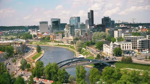 A panoramic view of Vilnius with the Neris River, the capital of Lithuania. Stock Footage 303568495