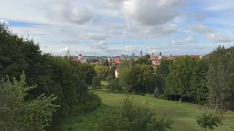 Panoramic view of Vilnius Old Town and Kudru park in September Stock Footage 211681526