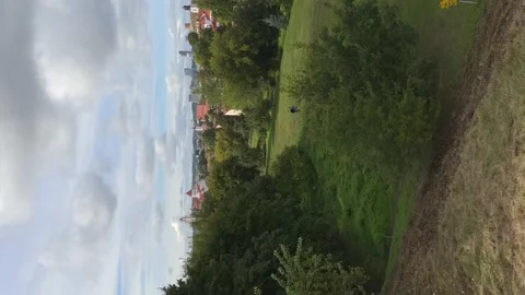 Panoramic view of Vilnius Old Town and Kudru park in September. Vertical video Stock Footage 211681527