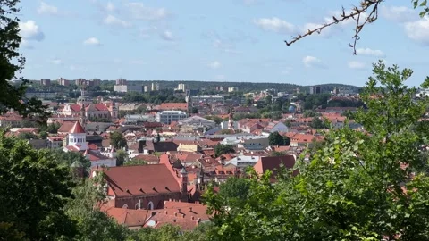 Panoramic view of Vilnius from Three Crosses monument in summer Stock Footage 246972972