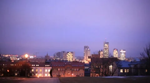 Panoramic view of Vilnius winter evening Stock Footage 47374204