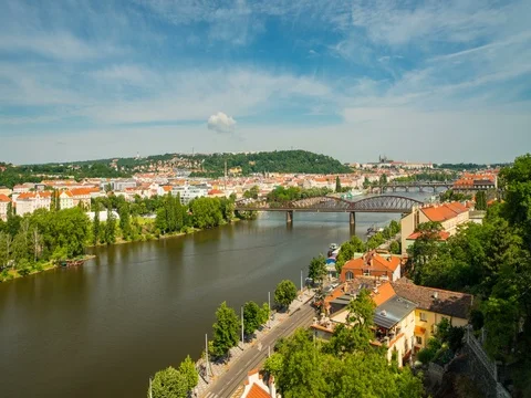 Panoramic View from Visegrad in Prague Stock Footage 80316424