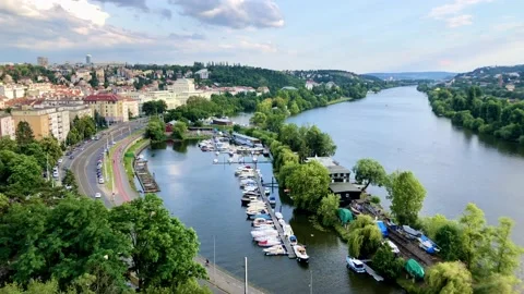 Panoramic view of the Vltava river from Vysehrad Stock Footage 133779546