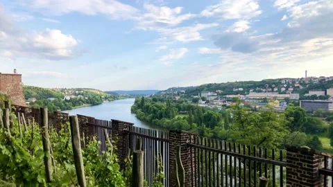 Panoramic view on the Vltava river from Vysehrad Stock Footage 133779591