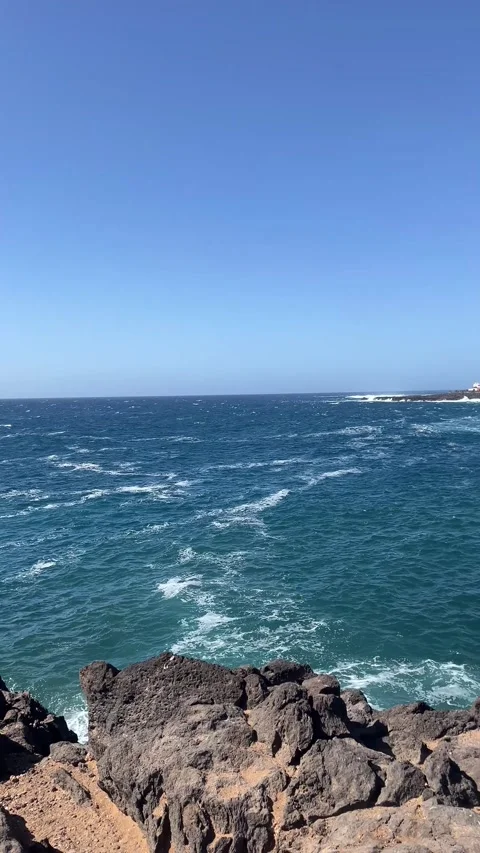 Panoramic view of volcanic coastline and Atlantic Ocean in Fuerteventura Видео 339631371