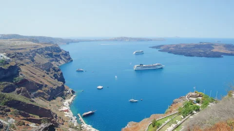 Panoramic view of the volcanic complex of Santorini, Greece Stock Footage 220241231