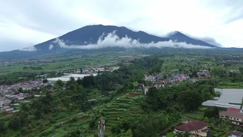 Panoramic View of Volcanic Mountain and Rural Valley Video stock 326373281