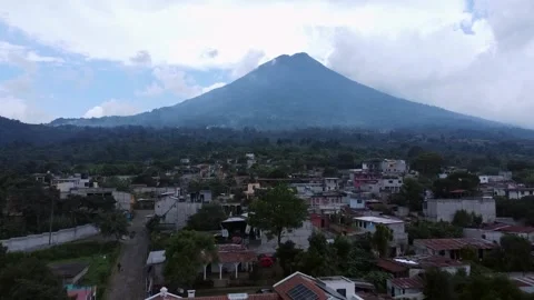 Panoramic View Volcano and Community in Harmony with Nature Stock Footage 293179097