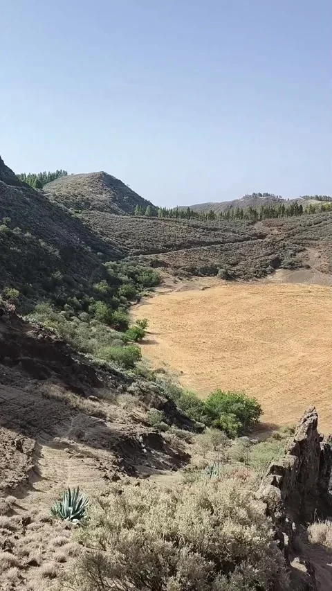 Panoramic view of volcano caldera - Caldera de los Marteles. Gran Canaria. Stock Footage 294720029