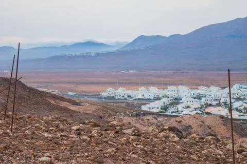 Panoramic view of Volcano de Playa Blanca and landscape of the village Foto stock