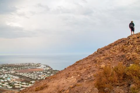 Panoramic view of Volcano de Playa Blanca and landscape of the village Stock Photos