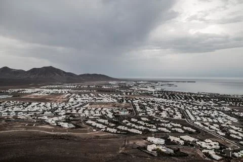 Panoramic view of Volcano de Playa Blanca and landscape of the village Foto stock