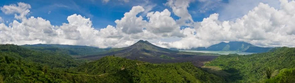 Panoramic view of a volcano mountain Stock Photos
