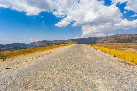 Panoramic view of the volcano Nemrut Stock Photos