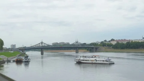 Panoramic view of the Volga river and coastline in Tver region Stock Footage 82931705