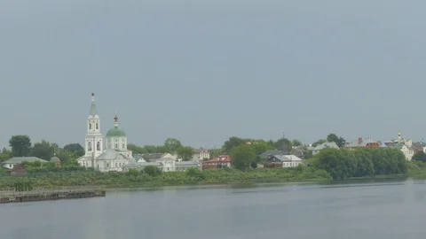Panoramic view of the Volga river and coastline in Tver region Stock-Footage 82931710