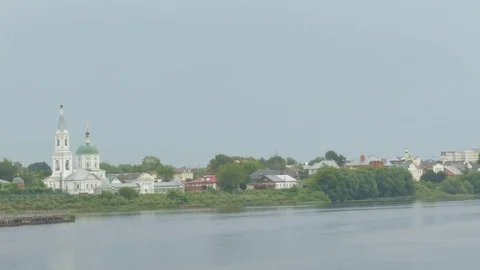 Panoramic view of the Volga river and coastline in Tver region Stock Footage 82931718
