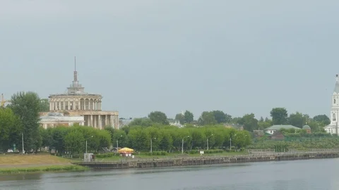 Panoramic view of the Volga river and coastline in Tver region Stock Footage 82931746