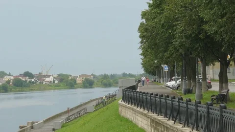 Panoramic view of the Volga river and coastline in Tver region Video stock 82931765